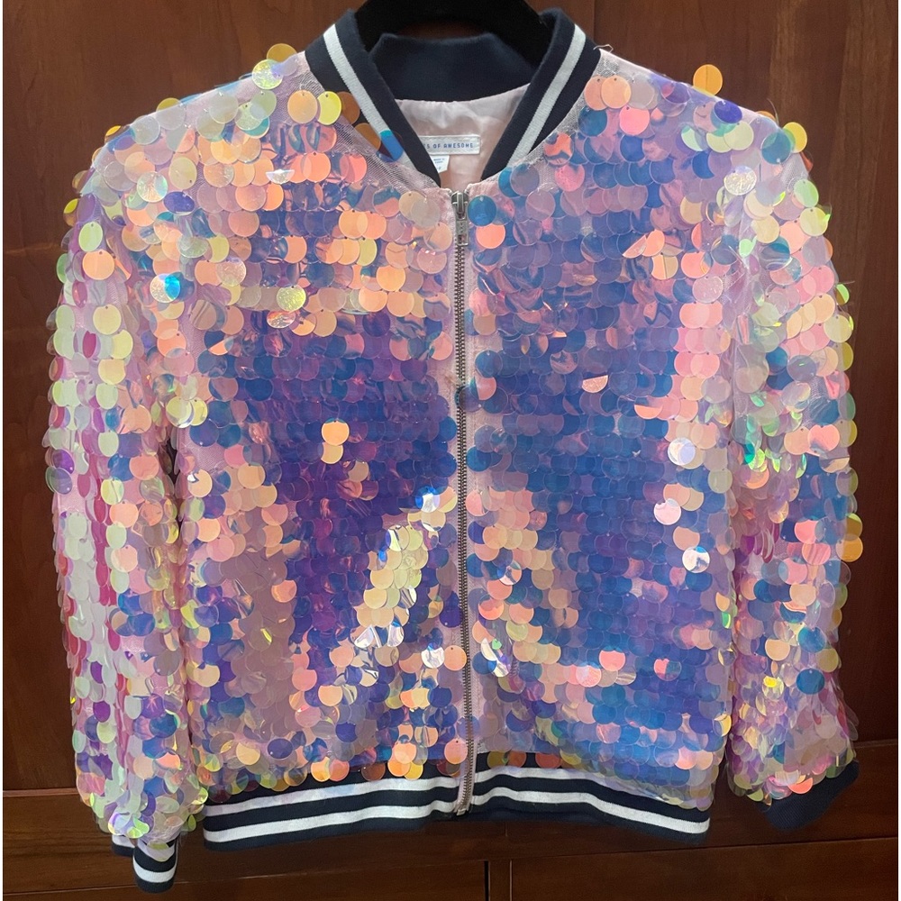 Sequin Bomber Jacket for Kids - Iridescent Pink
